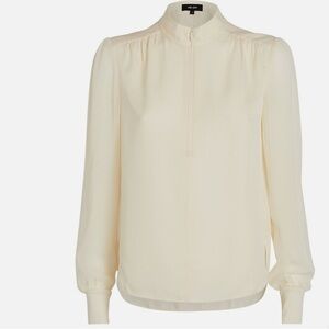 ME+EM Silk Zip-Up Cream Blouse